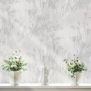 کاغذ دیواری نقره ای طرح شاخ و برگ کد 8024