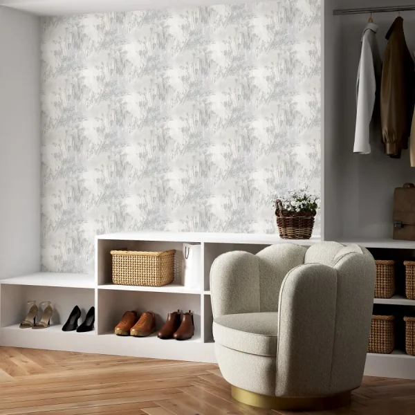 کاغذ دیواری نقره ای طرح شاخ و برگ کد 8024