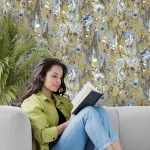کاغذ دیواری طرح انتزاعی آبی طلایی کد 8026